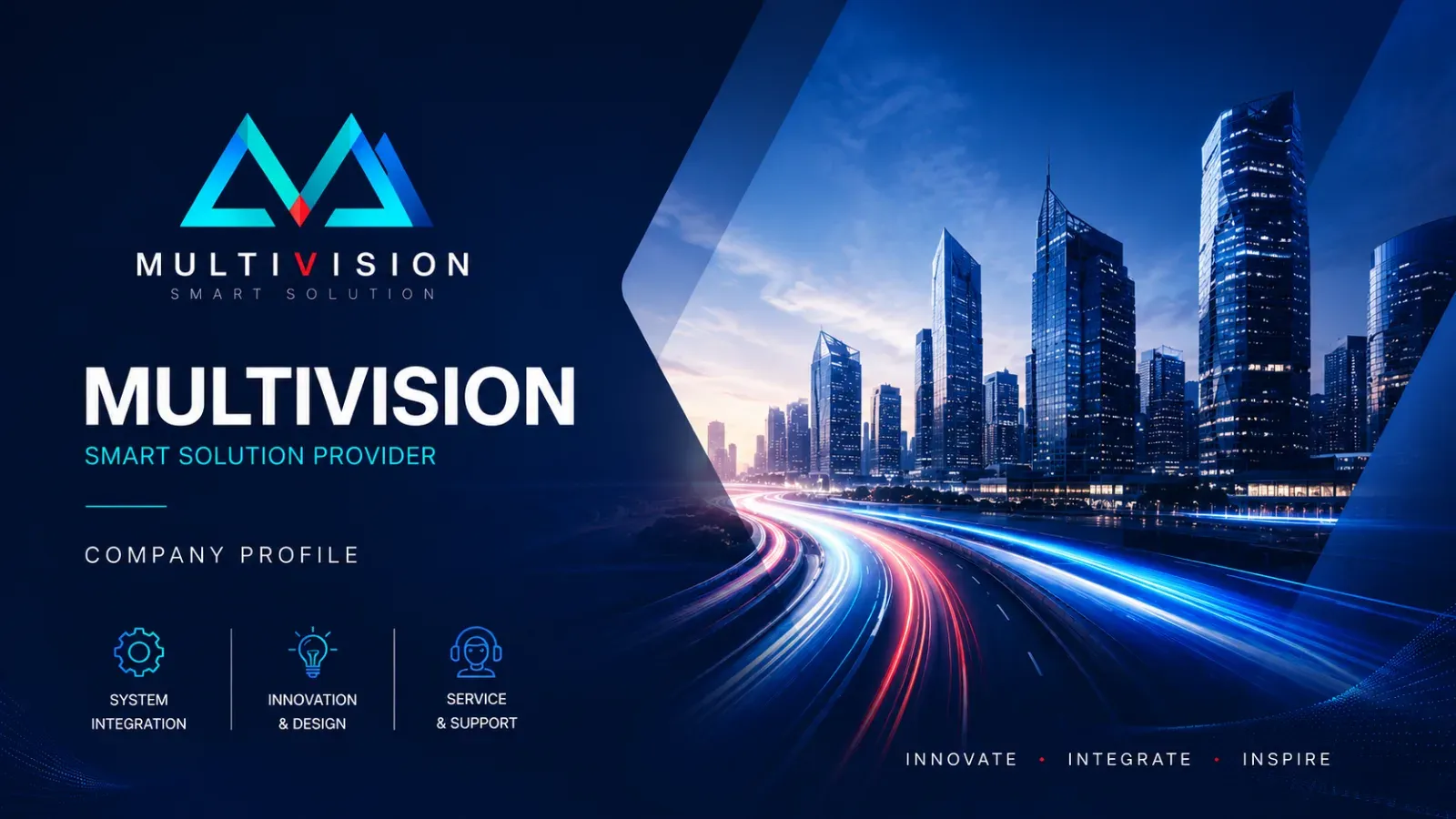 ภาพปกโปรไฟล์บริษัท MULTIVISION Smart Solution กับภาพเมืองยามค่ำคืน